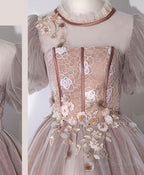 Pink Tulle Lace Prom Dresses Long Pink Lace Prom Gowns