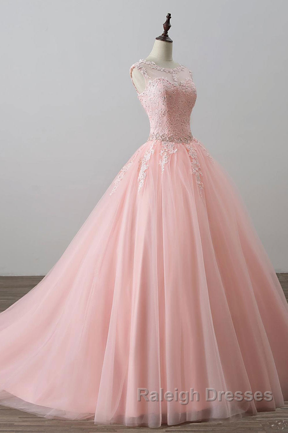 Pink tulle lace long prom dress, pink tulle evening dress Secondary image