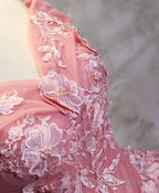 Pink Tulle Lace Off Shoulder Long Prom Dress Pink Tulle Prom Dress
