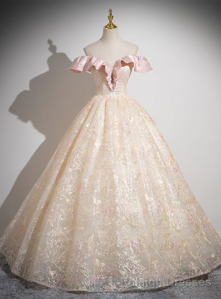 Pink Tulle Lace Off the Shoulder Quinceanera Dress Main image