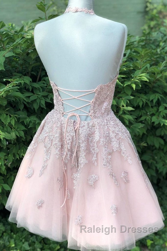 Pink tulle lace short prom dress, pink tulle lace homecoming dress Secondary image