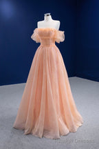 Pink Tulle Lace Strapless Prom Dress, Pink A Line Prom Prom Dress