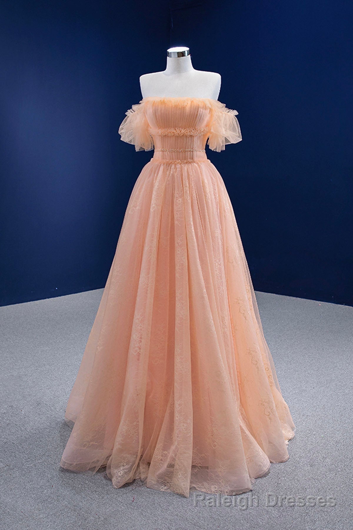 Pink Tulle Lace Strapless Prom Dress, Pink A Line Prom Prom Dress
