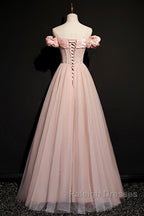 Pink Tulle Long A Line Prom Dress Pink Evening Dress