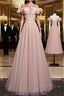 Pink Tulle Long A Line Prom Dress Pink Evening Dress