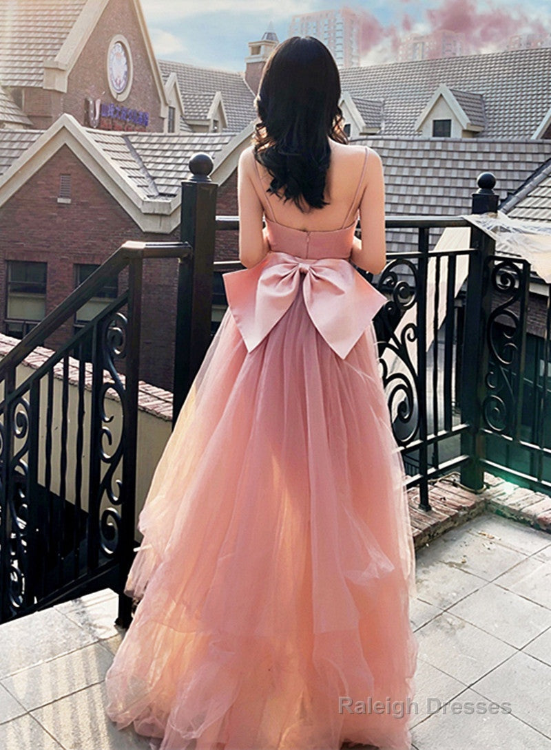 Pink Tulle Long Formal Dress Party Dress, Pink Tulle And Satin Prom Dress Main image