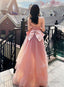 Pink Tulle Long Formal Dress Party Dress, Pink Tulle And Satin Prom Dress