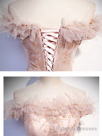 Pink Tulle Long Prom Dress, A line Pink Formal Graduation Dresses