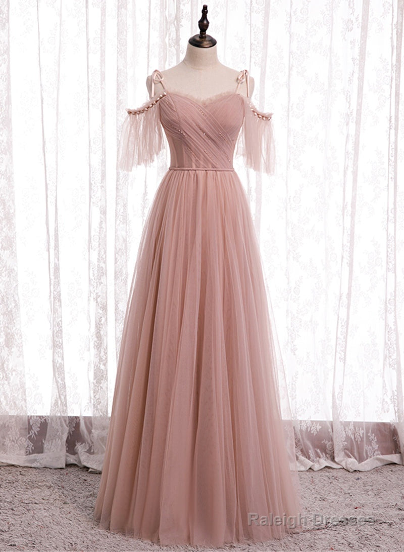 Pink Tulle Long Prom Dresses, A-Line Evening Party Dresses