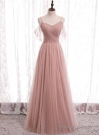 Pink Tulle Long Prom Dresses, A-Line Evening Party Dresses
