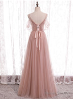 Pink Tulle Long Prom Dresses, A-Line Evening Party Dresses