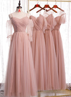 Pink Tulle Long Prom Dresses, A-Line Evening Party Dresses