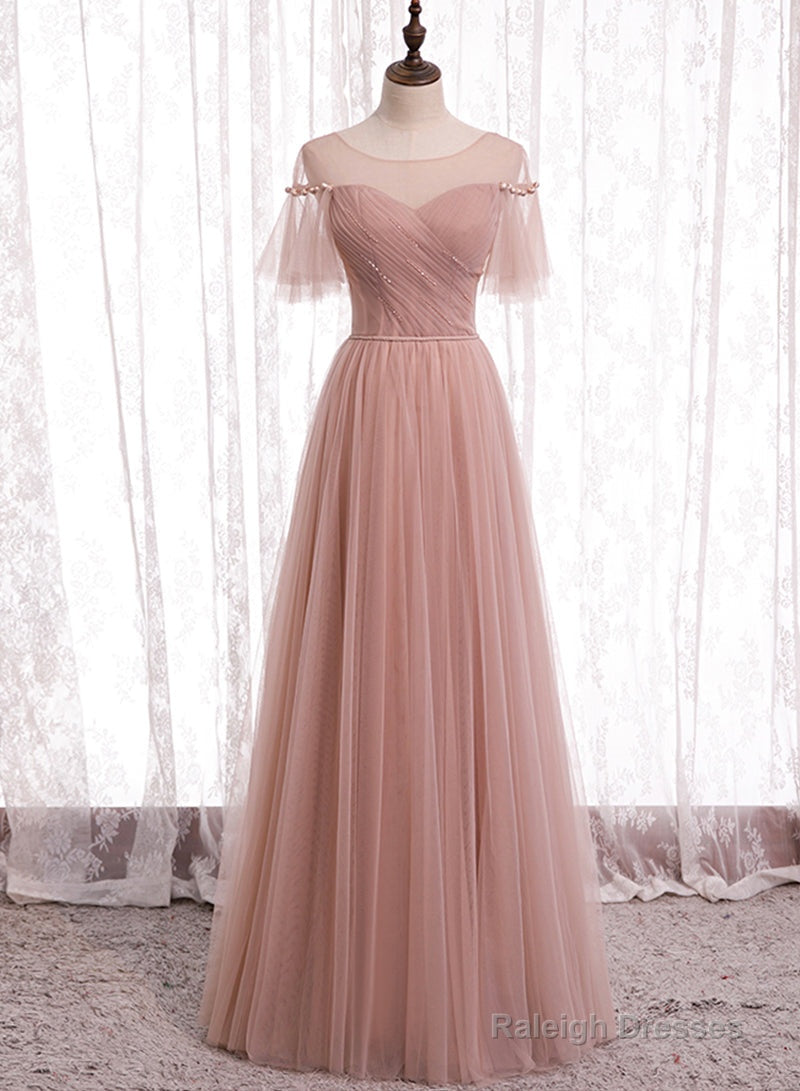 Pink Tulle Long Prom Dresses, A-Line Evening Party Dresses Main image