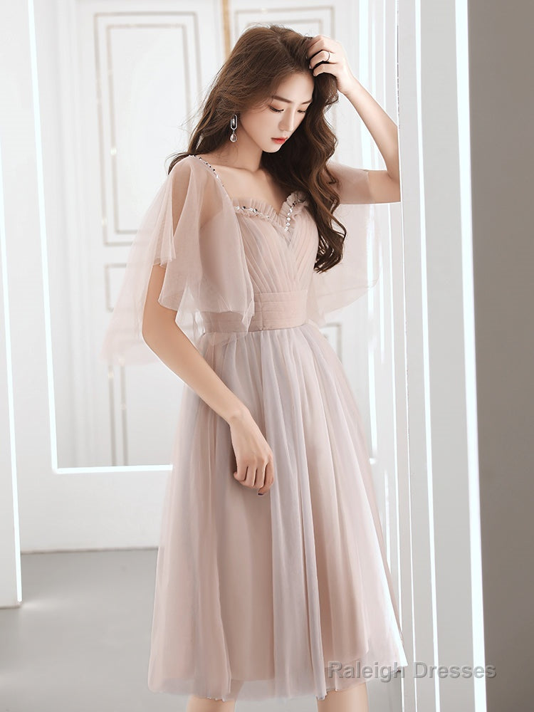 Pink Tulle Off Shoulder Short Party Dress, Pink Tulle Homecoming Dresses Secondary image