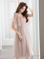 Pink Tulle Off Shoulder Short Party Dress, Pink Tulle Homecoming Dresses