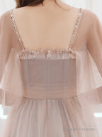 Pink Tulle Off Shoulder Short Party Dress, Pink Tulle Homecoming Dresses