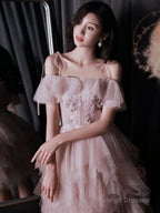 Pink Tulle Off Shoulder Short Prom Dress Pink Cocktail Dress