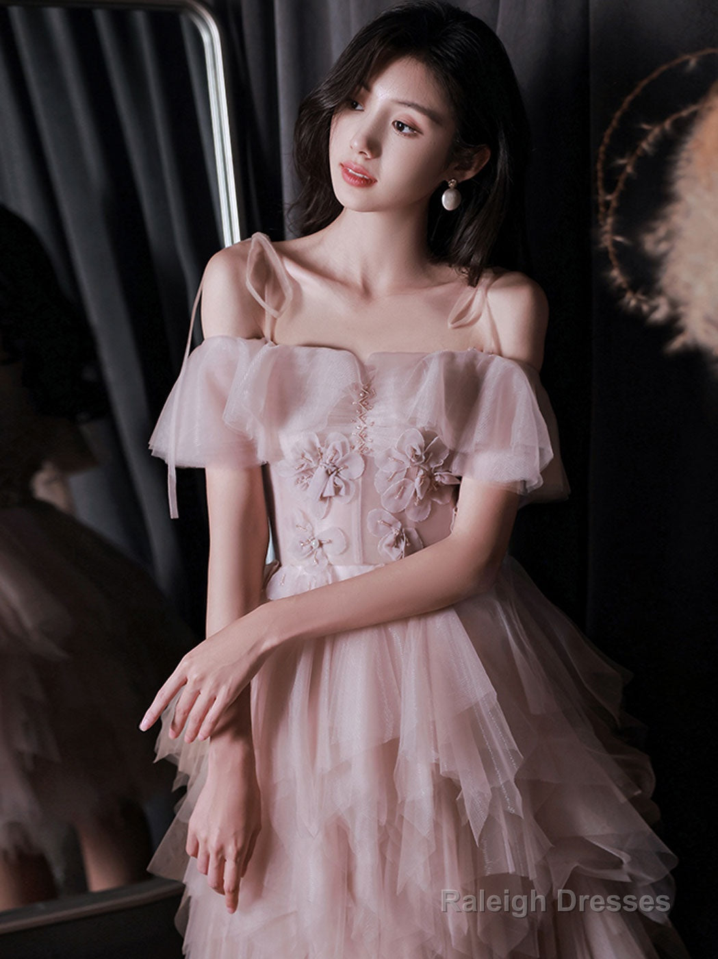 Pink Tulle Off Shoulder Short Prom Dresses Pink Cocktail Dresses