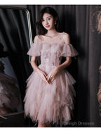 Pink Tulle Off Shoulder Short Prom Dresses Pink Cocktail Dresses