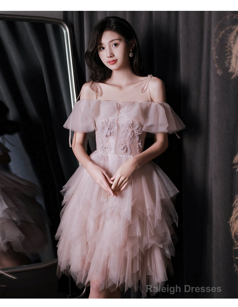 Pink Tulle Off Shoulder Short Prom Dresses Pink Cocktail Dresses