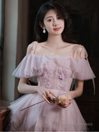Pink Tulle Off Shoulder Short Prom Dresses Pink Cocktail Dresses