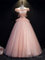 Pink Tulle Off the Shoulder Appliques Beading Quinceanera Dress