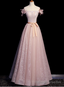 Pink Tulle Off the Shoulder Beading Handwork Flower Prom Dress