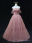 Pink Tulle Off the Shoulder Pleats Beading Prom Dress