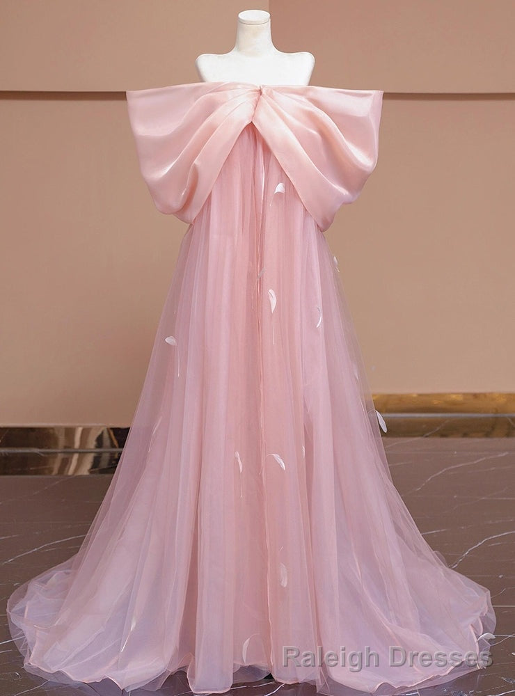 Pink Tulle Off the Shoulder Princess Prom Dress Main image