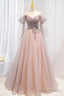 Pink Tulle Off the Shoulder Prom Dress with Beaded, A-Line Formal Evening Dress