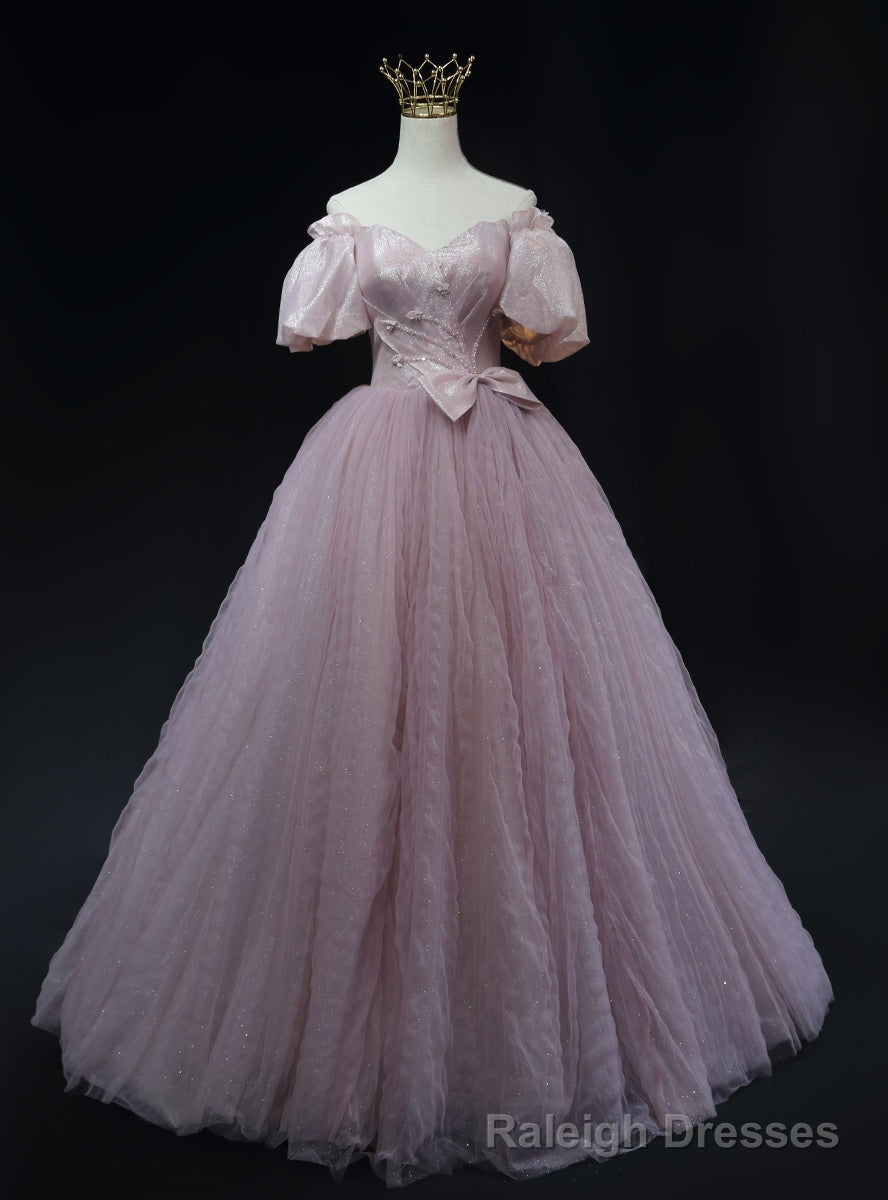 Pink Tulle Off the Shoulder Prom Dress Main image