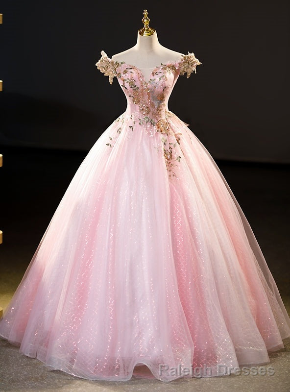 Pink Tulle Off the Shoulder Sequins Appliques Quinceanera Dress Main image