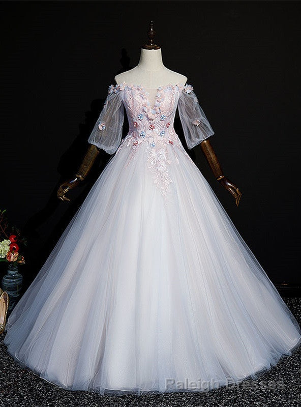 Pink Tulle Off the Shoulder Short Sleeve Appliques Quinceanera Dress Main image