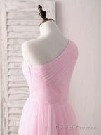 Pink Tulle One Shoulder Long Prom Dress Pink Bridesmaid Dress