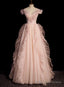 Pink Tulle Pleats Beading Prom Dress