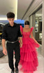 Pink Tulle Prom Dresses Long Evening Dress