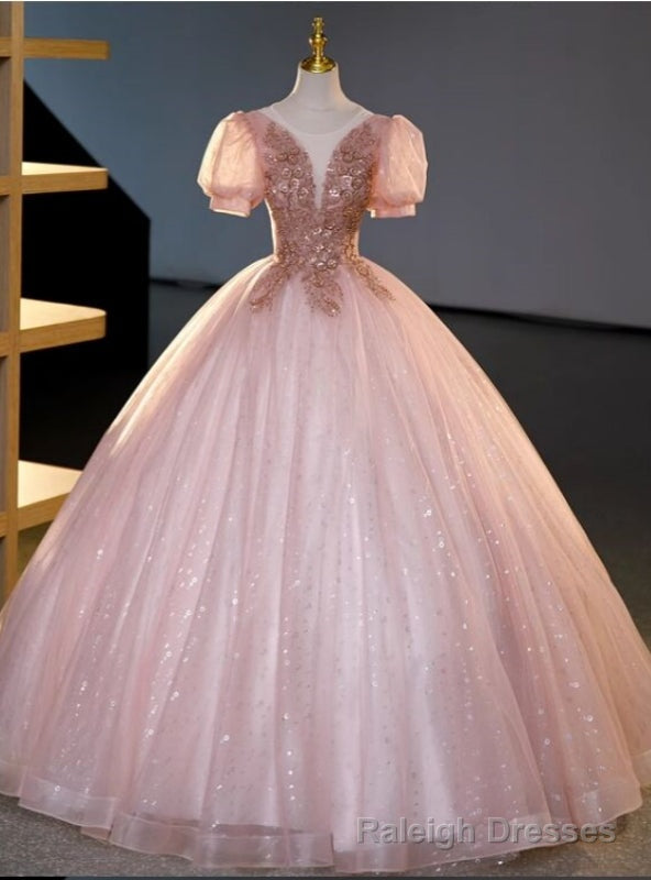 Pink Tulle Puff Sleeve Beading Sequins Quinceanera Dress Main image