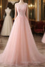 Pink Tulle Round Lace Applique Long Formal Dress, Pink Tulle Junior Prom Dress Party Dress