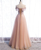 Pink Tulle Sequin Beads Long Prom Dress, Pink Tulle Formal Dresses