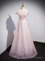 Pink Tulle Sequins Off the Shoulder Pearls Prom Dress