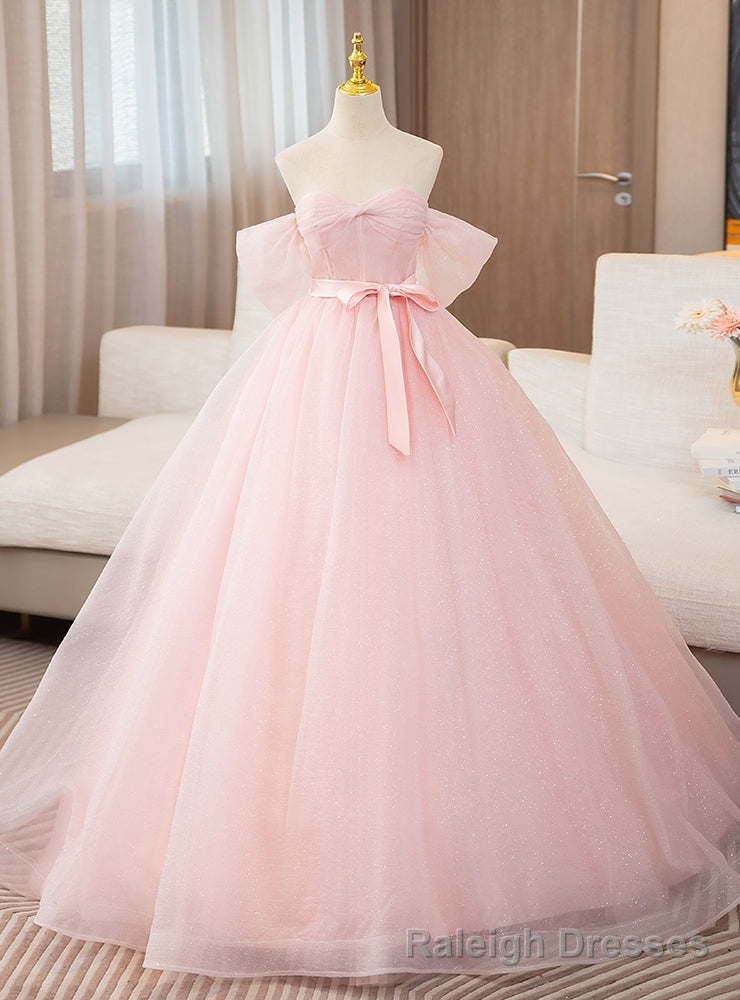 Pink Tulle Sequins Off the Shoulder Pleats Quinceanera Dress Main image