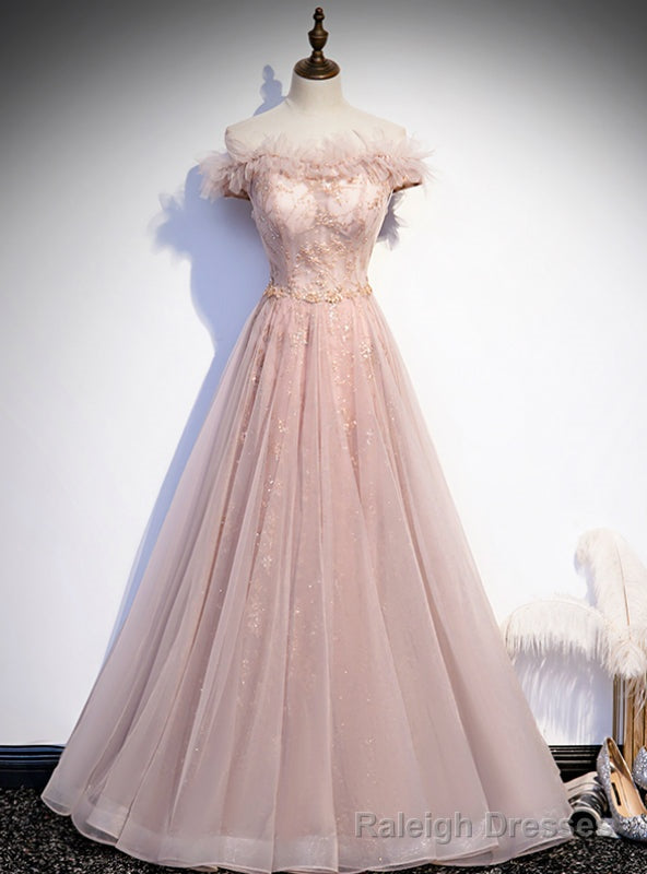 Pink Tulle Sequins Off the Shoulder Prom Dress Main image
