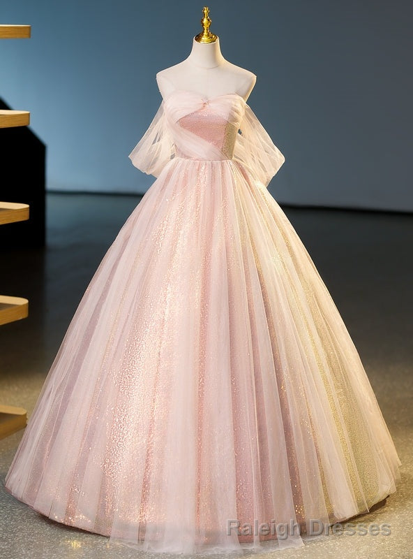 Pink Tulle Sequins Strapless Quinceanera Dress Main image