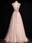 Pink Tulle Sequins V-neck Beading Prom Dress
