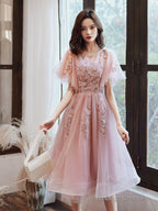 Pink Tulle Short Prom Dresses With Lace Pink Homecoming Dresses