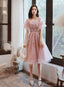 Pink Tulle Short Formal Dress With Lace, Pink Homecoming Dress