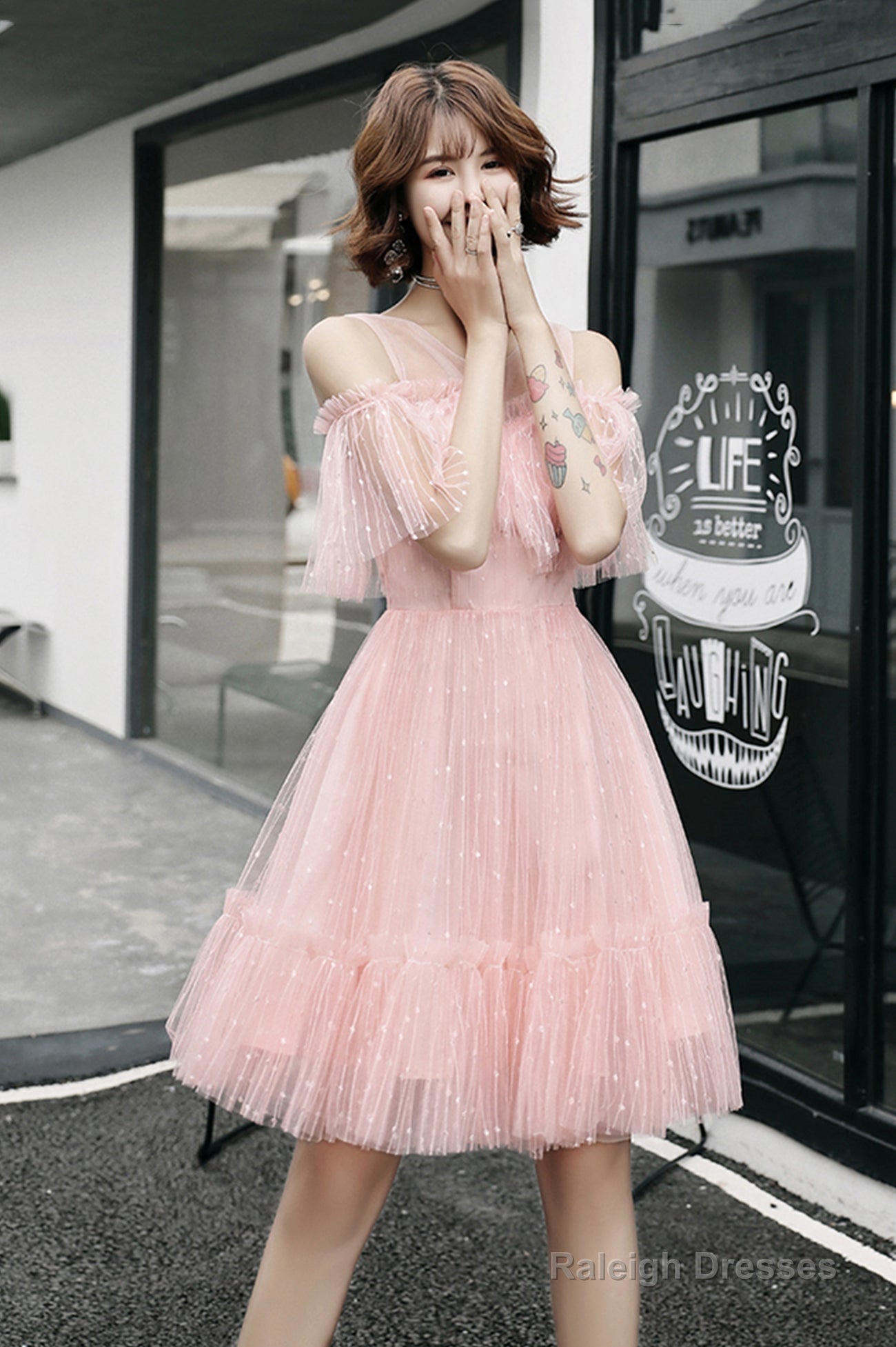 Pink Tulle Short Prom Dress, A-Line Party Dress Secondary image