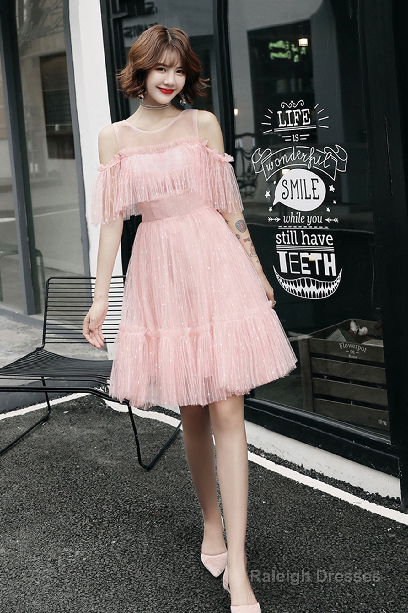 Pink Tulle Short Prom Dress, A-Line Party Dress