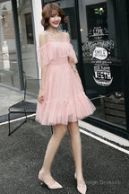 Pink Tulle Short Prom Dress, A-Line Party Dress