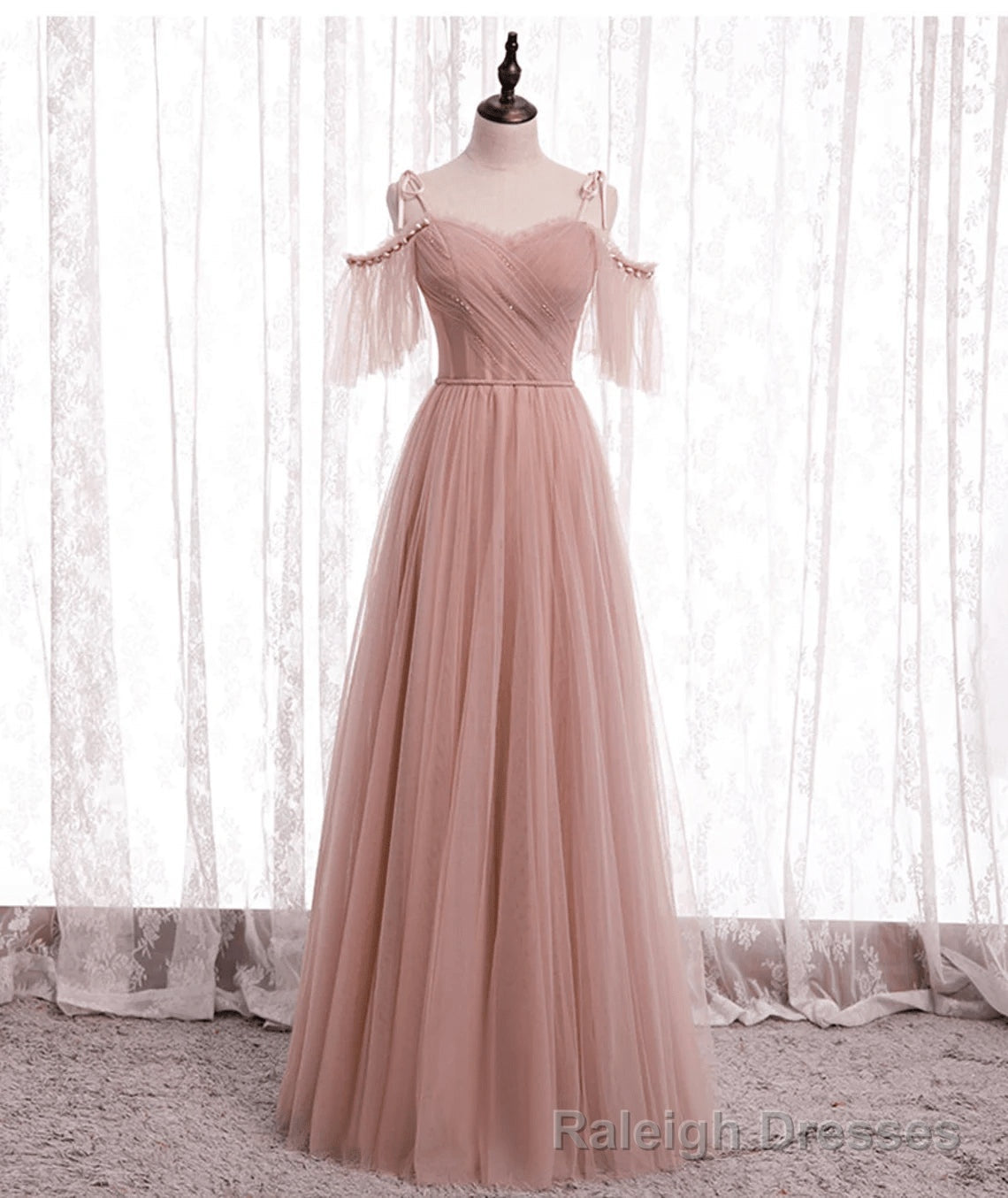 Pink Tulle Simple A-line Long Wedding Party Dresses Pink Formal Dresses prom dresses shops Secondary image
